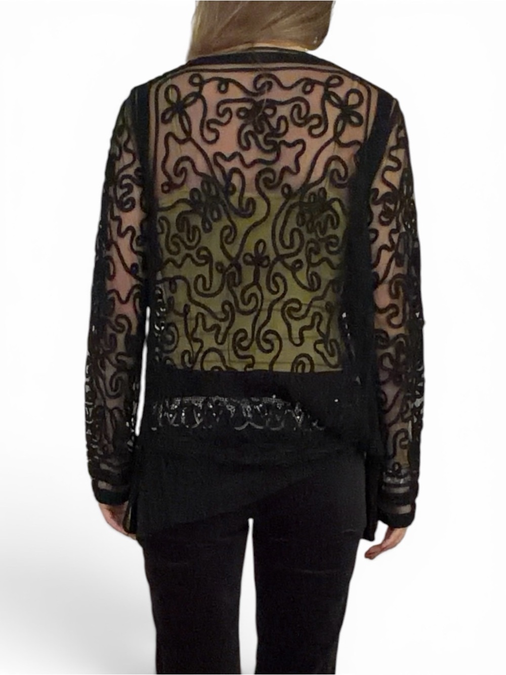 Vintage Black Sheer Lace Ribbon Jacket - Medium - Picture 4 of 6